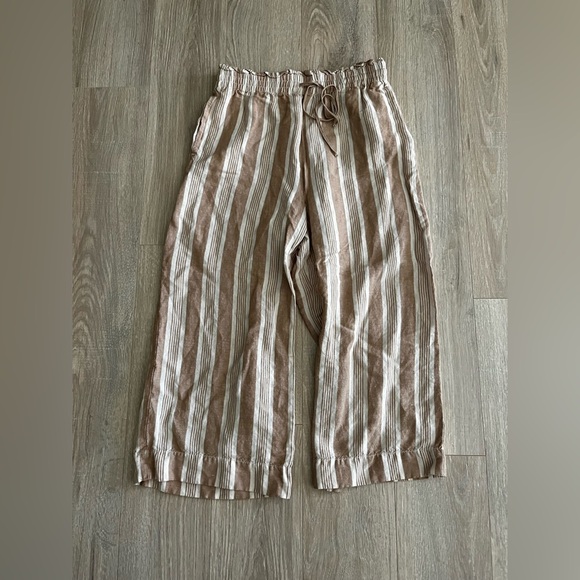 Madewell Women’s Smocked Huston Pull-On Crop Pants in Brown Stripe - Small - Picture 2 of 11